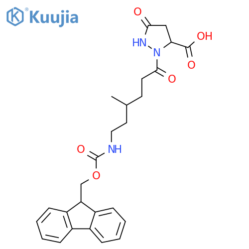 2-6-({(9H-fluoren-9-yl)methoxycarbonyl}amino)-4-methylhexanoyl-5-oxopyrazolidine-3-carboxylic acid structure