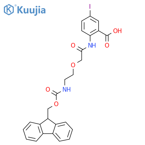 2-{2-2-({(9H-fluoren-9-yl)methoxycarbonyl}amino)ethoxyacetamido}-5-iodobenzoic acid structure
