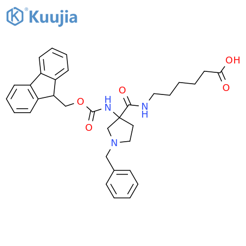 6-{1-benzyl-3-({(9H-fluoren-9-yl)methoxycarbonyl}amino)pyrrolidin-3-ylformamido}hexanoic acid structure