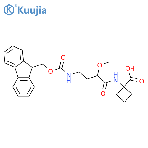 1-4-({(9H-fluoren-9-yl)methoxycarbonyl}amino)-2-methoxybutanamidocyclobutane-1-carboxylic acid structure