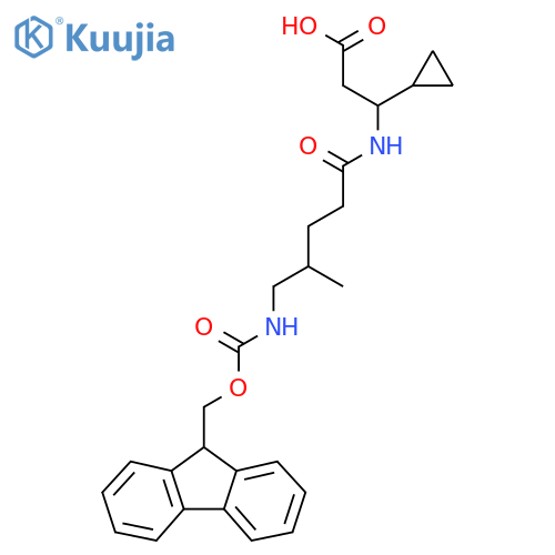 3-cyclopropyl-3-5-({(9H-fluoren-9-yl)methoxycarbonyl}amino)-4-methylpentanamidopropanoic acid structure