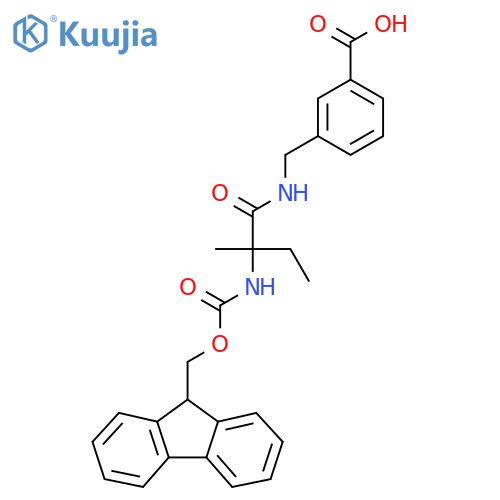 3-{2-({(9H-fluoren-9-yl)methoxycarbonyl}amino)-2-methylbutanamidomethyl}benzoic acid structure