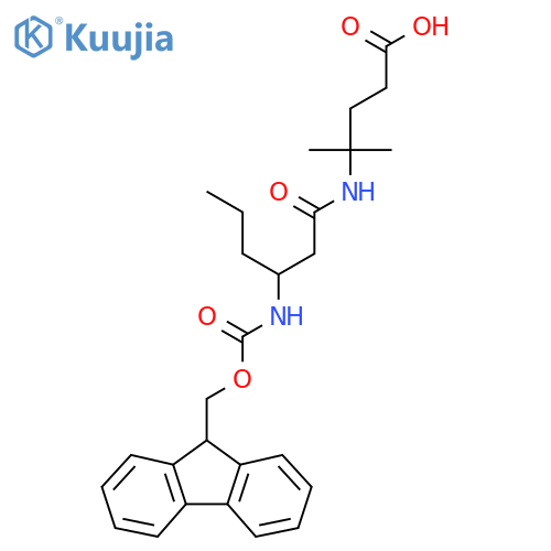 4-3-({(9H-fluoren-9-yl)methoxycarbonyl}amino)hexanamido-4-methylpentanoic acid structure