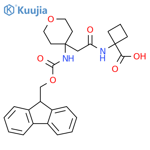 1-{2-4-({(9H-fluoren-9-yl)methoxycarbonyl}amino)oxan-4-ylacetamido}cyclobutane-1-carboxylic acid structure