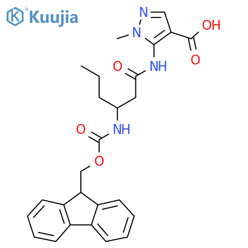 5-3-({(9H-fluoren-9-yl)methoxycarbonyl}amino)hexanamido-1-methyl-1H-pyrazole-4-carboxylic acid structure