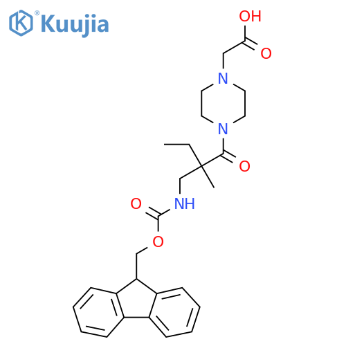2-(4-{2-({(9H-fluoren-9-yl)methoxycarbonyl}amino)methyl-2-methylbutanoyl}piperazin-1-yl)acetic acid structure