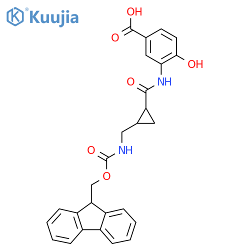 3-{2-({(9H-fluoren-9-yl)methoxycarbonyl}amino)methylcyclopropaneamido}-4-hydroxybenzoic acid structure