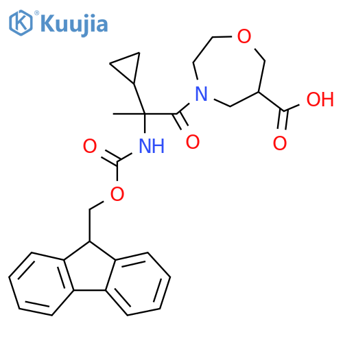 4-2-cyclopropyl-2-({(9H-fluoren-9-yl)methoxycarbonyl}amino)propanoyl-1,4-oxazepane-6-carboxylic acid structure