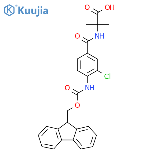 2-{[3-chloro-4-({[(9H-fluoren-9-yl)methoxy]carbonyl}amino)phenyl]formamido}-2-methylpropanoic acid structure