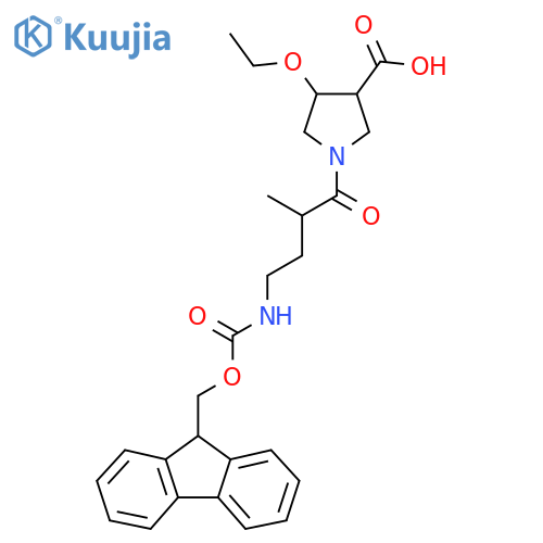 4-ethoxy-1-4-({(9H-fluoren-9-yl)methoxycarbonyl}amino)-2-methylbutanoylpyrrolidine-3-carboxylic acid structure