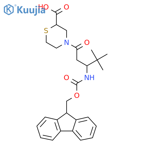 4-3-({(9H-fluoren-9-yl)methoxycarbonyl}amino)-4,4-dimethylpentanoylthiomorpholine-2-carboxylic acid structure