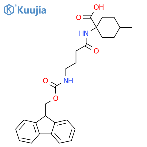 1-4-({(9H-fluoren-9-yl)methoxycarbonyl}amino)butanamido-4-methylcyclohexane-1-carboxylic acid structure