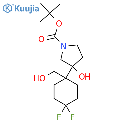 tert-butyl 3-4,4-difluoro-1-(hydroxymethyl)cyclohexyl-3-hydroxypyrrolidine-1-carboxylate structure
