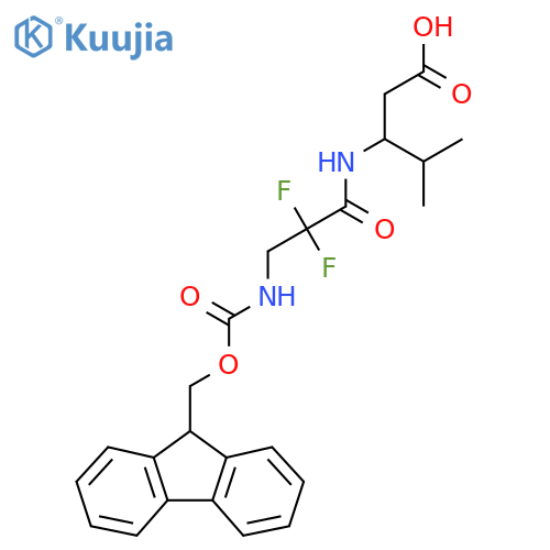 3-3-({(9H-fluoren-9-yl)methoxycarbonyl}amino)-2,2-difluoropropanamido-4-methylpentanoic acid structure