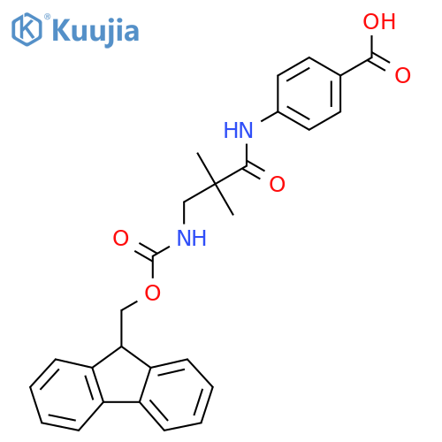 4-3-({(9H-fluoren-9-yl)methoxycarbonyl}amino)-2,2-dimethylpropanamidobenzoic acid structure