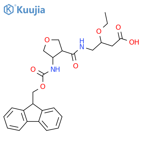 3-ethoxy-4-{4-({(9H-fluoren-9-yl)methoxycarbonyl}amino)oxolan-3-ylformamido}butanoic acid structure