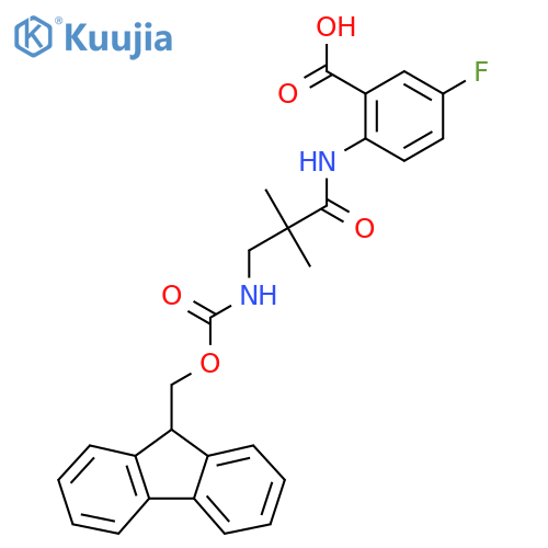 2-3-({(9H-fluoren-9-yl)methoxycarbonyl}amino)-2,2-dimethylpropanamido-5-fluorobenzoic acid structure