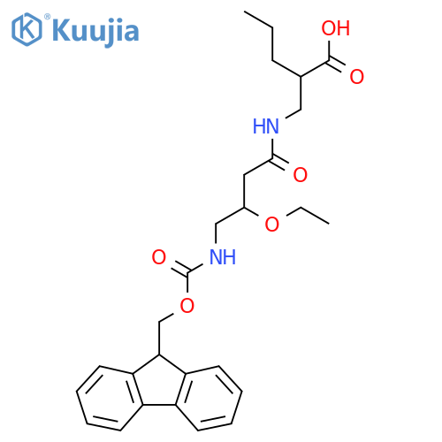 2-{3-ethoxy-4-({(9H-fluoren-9-yl)methoxycarbonyl}amino)butanamidomethyl}pentanoic acid structure