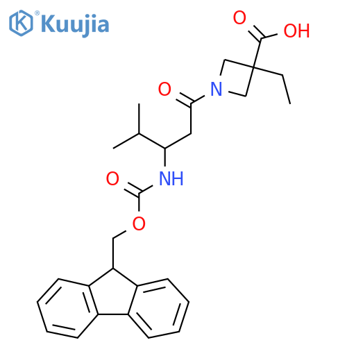 3-ethyl-1-3-({(9H-fluoren-9-yl)methoxycarbonyl}amino)-4-methylpentanoylazetidine-3-carboxylic acid structure