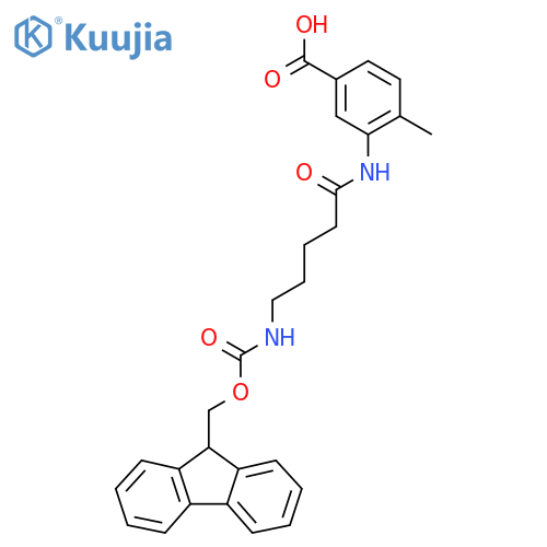 3-5-({(9H-fluoren-9-yl)methoxycarbonyl}amino)pentanamido-4-methylbenzoic acid structure
