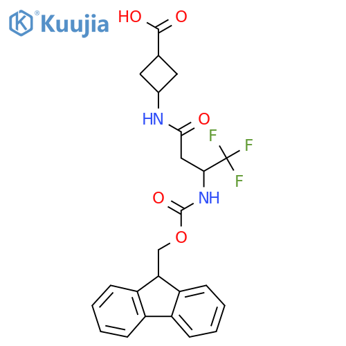 3-3-({(9H-fluoren-9-yl)methoxycarbonyl}amino)-4,4,4-trifluorobutanamidocyclobutane-1-carboxylic acid structure