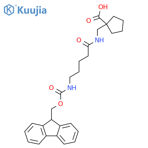 1-{5-({(9H-fluoren-9-yl)methoxycarbonyl}amino)pentanamidomethyl}cyclopentane-1-carboxylic acid structure