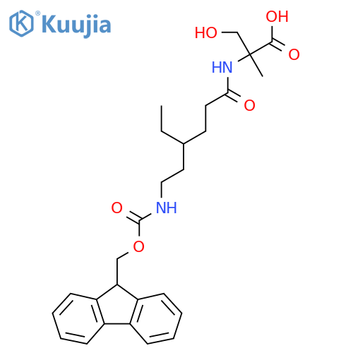 2-4-ethyl-6-({(9H-fluoren-9-yl)methoxycarbonyl}amino)hexanamido-3-hydroxy-2-methylpropanoic acid structure