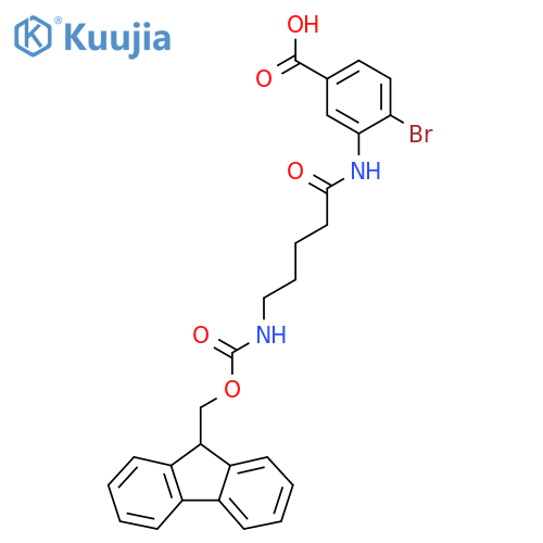 4-bromo-3-5-({(9H-fluoren-9-yl)methoxycarbonyl}amino)pentanamidobenzoic acid structure