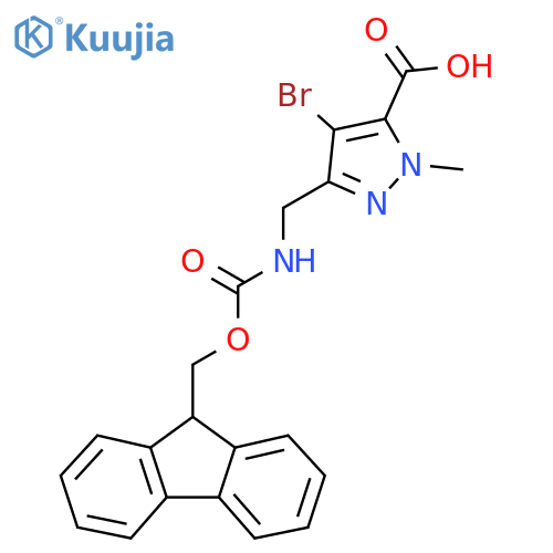 4-bromo-3-({(9H-fluoren-9-yl)methoxycarbonyl}amino)methyl-1-methyl-1H-pyrazole-5-carboxylic acid structure