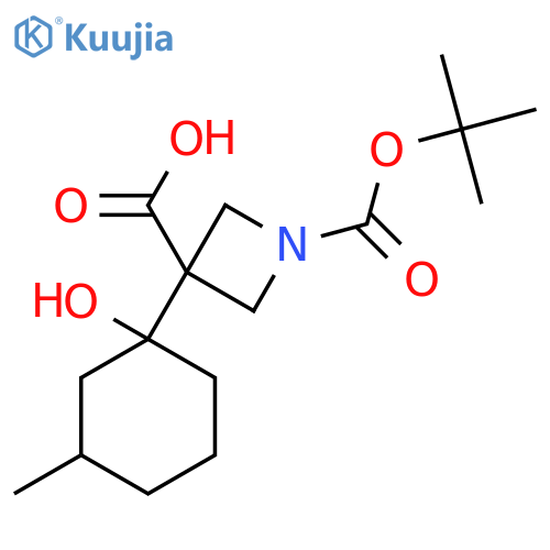1-(tert-butoxy)carbonyl-3-(1-hydroxy-3-methylcyclohexyl)azetidine-3-carboxylic acid structure