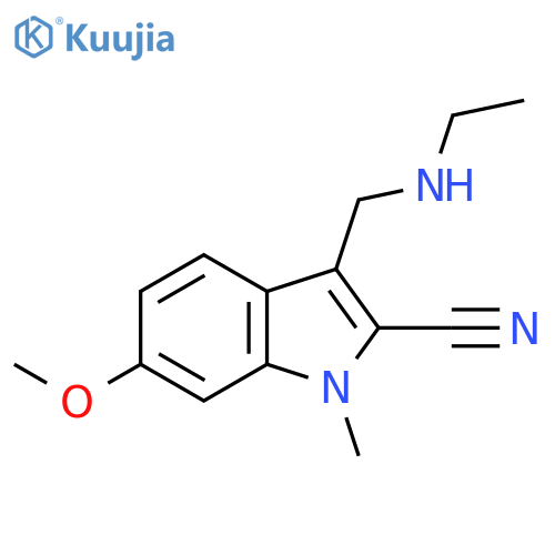3-(ethylamino)methyl-6-methoxy-1-methyl-1H-indole-2-carbonitrile structure