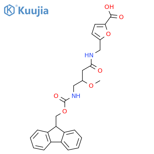 5-{4-({(9H-fluoren-9-yl)methoxycarbonyl}amino)-3-methoxybutanamidomethyl}furan-2-carboxylic acid structure