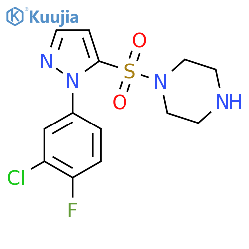 1-{[1-(3-chloro-4-fluorophenyl)-1H-pyrazol-5-yl]sulfonyl}piperazine structure