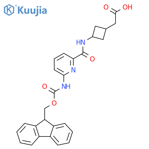2-{3-6-({(9H-fluoren-9-yl)methoxycarbonyl}amino)pyridine-2-amidocyclobutyl}acetic acid structure