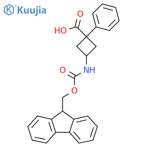 3-({(9H-fluoren-9-yl)methoxycarbonyl}amino)-1-phenylcyclobutane-1-carboxylic acid structure