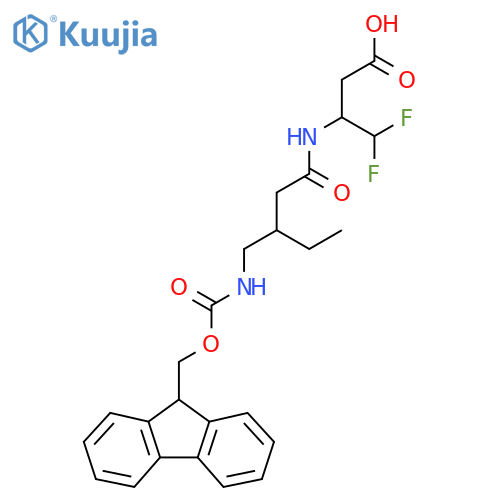 3-{3-({(9H-fluoren-9-yl)methoxycarbonyl}amino)methylpentanamido}-4,4-difluorobutanoic acid structure