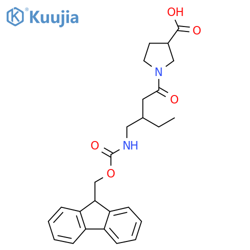 1-{3-({(9H-fluoren-9-yl)methoxycarbonyl}amino)methylpentanoyl}pyrrolidine-3-carboxylic acid structure