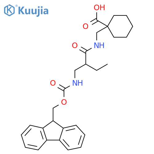 1-({2-({(9H-fluoren-9-yl)methoxycarbonyl}amino)methylbutanamido}methyl)cyclohexane-1-carboxylic acid structure