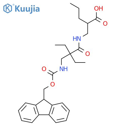 2-({2-ethyl-2-({(9H-fluoren-9-yl)methoxycarbonyl}amino)methylbutanamido}methyl)pentanoic acid structure