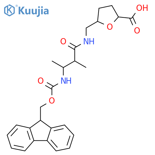 5-{3-({(9H-fluoren-9-yl)methoxycarbonyl}amino)-2-methylbutanamidomethyl}oxolane-2-carboxylic acid structure