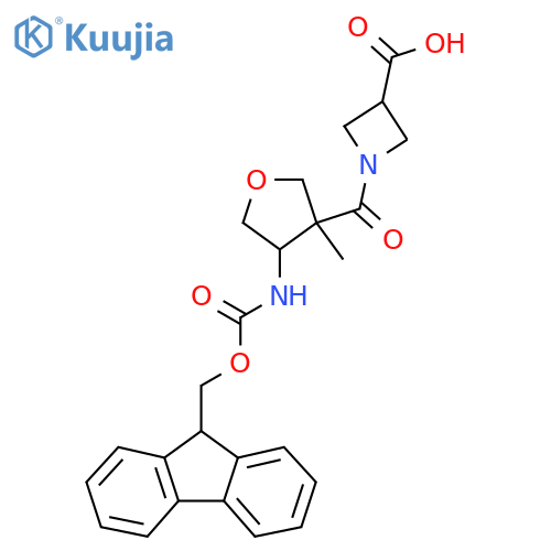 1-4-({(9H-fluoren-9-yl)methoxycarbonyl}amino)-3-methyloxolane-3-carbonylazetidine-3-carboxylic acid structure