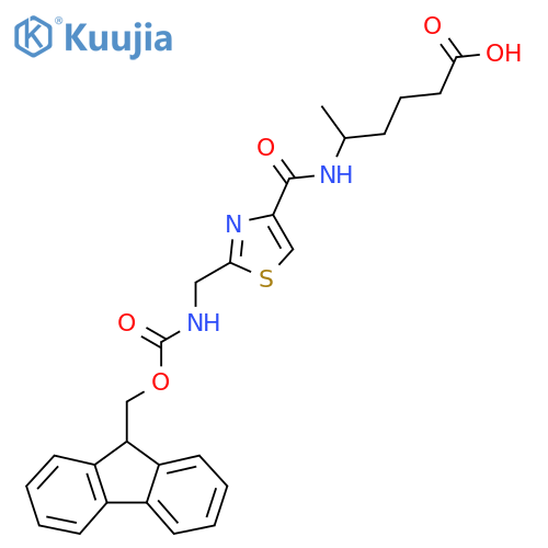 5-({2-({(9H-fluoren-9-yl)methoxycarbonyl}amino)methyl-1,3-thiazol-4-yl}formamido)hexanoic acid structure