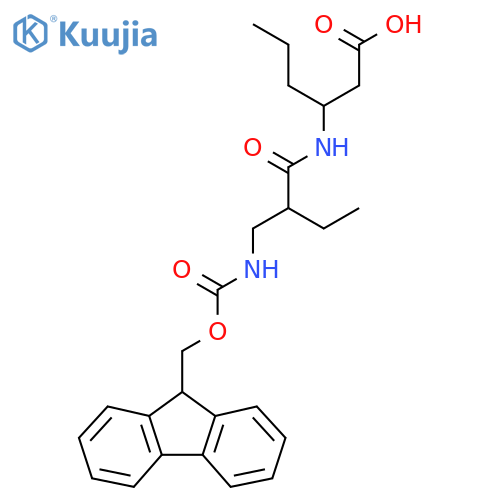 3-{2-({(9H-fluoren-9-yl)methoxycarbonyl}amino)methylbutanamido}hexanoic acid structure