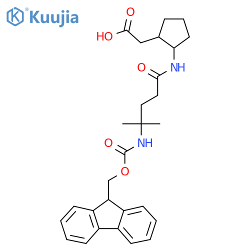 2-{2-4-({(9H-fluoren-9-yl)methoxycarbonyl}amino)-4-methylpentanamidocyclopentyl}acetic acid structure