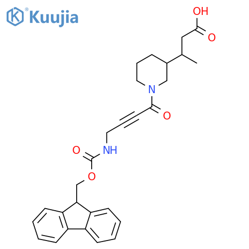 3-{1-4-({(9H-fluoren-9-yl)methoxycarbonyl}amino)but-2-ynoylpiperidin-3-yl}butanoic acid structure
