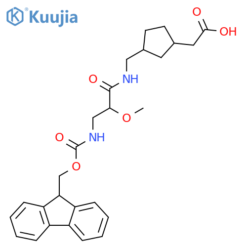 2-(3-{3-({(9H-fluoren-9-yl)methoxycarbonyl}amino)-2-methoxypropanamidomethyl}cyclopentyl)acetic acid structure