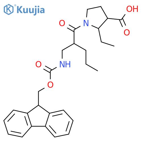 2-ethyl-1-{2-({(9H-fluoren-9-yl)methoxycarbonyl}amino)methylpentanoyl}pyrrolidine-3-carboxylic acid structure