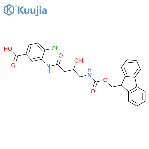4-chloro-3-4-({(9H-fluoren-9-yl)methoxycarbonyl}amino)-3-hydroxybutanamidobenzoic acid structure