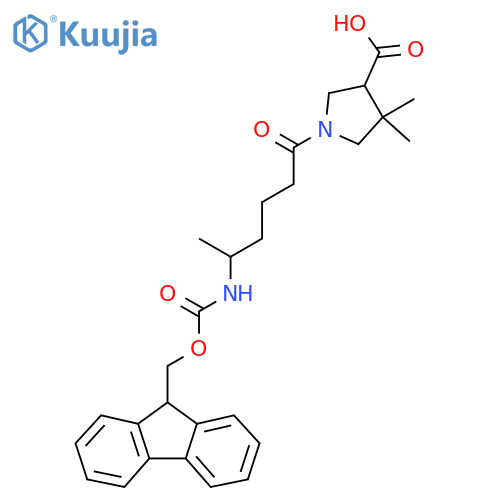 1-5-({(9H-fluoren-9-yl)methoxycarbonyl}amino)hexanoyl-4,4-dimethylpyrrolidine-3-carboxylic acid structure