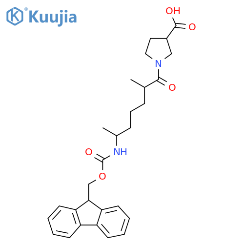 1-6-({(9H-fluoren-9-yl)methoxycarbonyl}amino)-2-methylheptanoylpyrrolidine-3-carboxylic acid structure